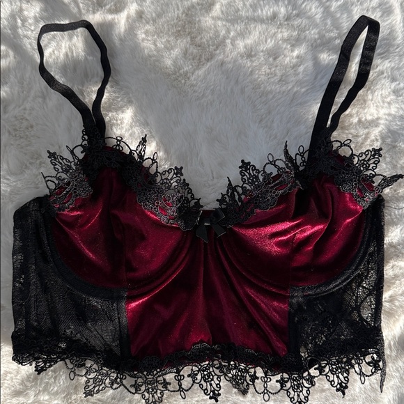 Widow by Dolls Kill Burgundy Black Lace Corset Top Skirt Set Romantic Coquette S - Picture 2 of 6